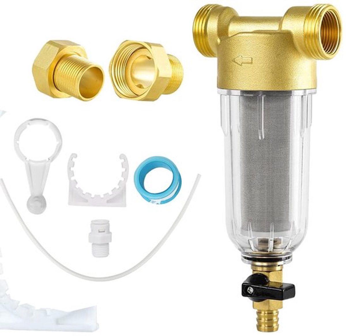 Combinatie Waterfilter met Adapter, Spin-Down Sedimentfilter en Fijnfilter voor Drinkwater, Herbruikbaar Vervangfilter voor Optimaal Waterfiltratie en Tuingebruik