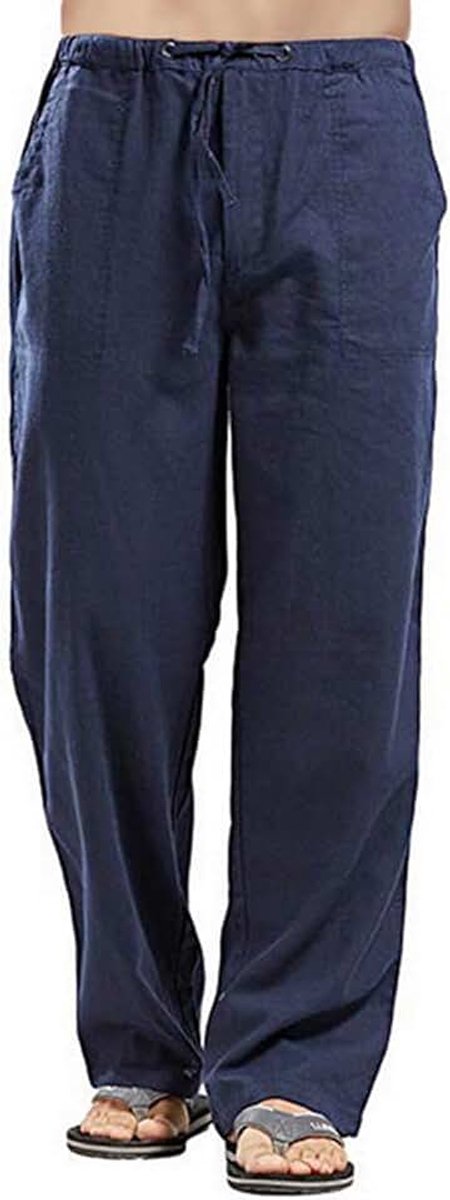 Linnen broek voor heren, zomer, strandbroek, licht, elastisch, yogabroek