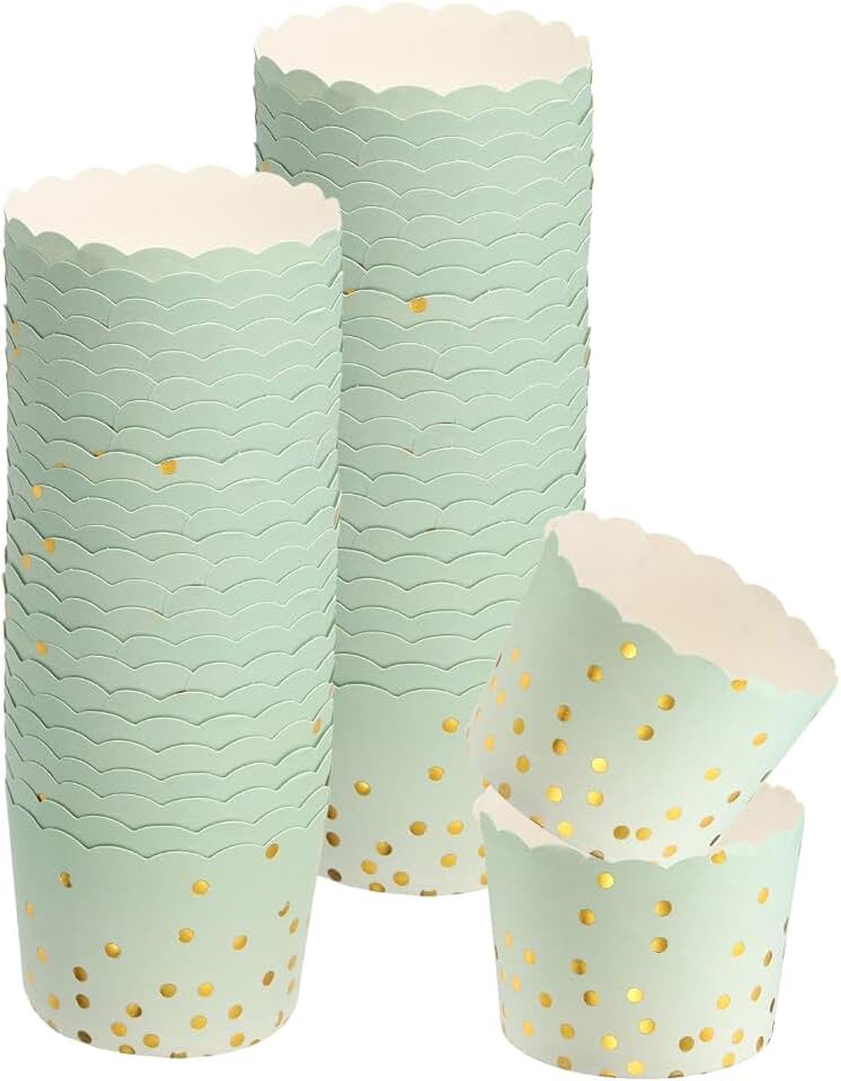 50 stuks cupcake-verpakkingen voor bruiloft, papieren vormpjes en pannenkoekeninzetstukken, benodigdheden voor feestjes, verjaardag, bruiloft, groen