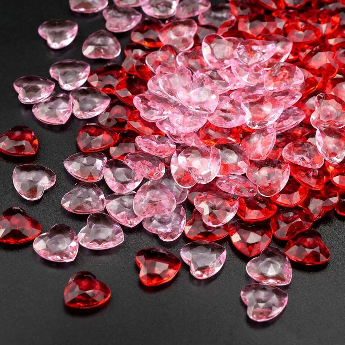 500 stuks hartjes diamantkristallen 12 mm rood/roze | Acryl hartvormige strass-steentjes voor doe-het-zelf, vaasvuller, decoratie, bruiloft, Valentijnsdag (rood, roze)