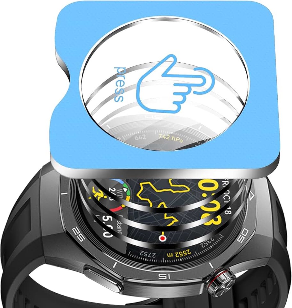 ZZjoOoj Schermbeschermer compatibel met Huawei Watch GT 5 46 mm/GT 5 Pro 46 mm, voor gehard glas met positioneringsframe, HD-displaybeschermfolie, bubbelvrij, krasbestendig, verpakking van 3 stuks