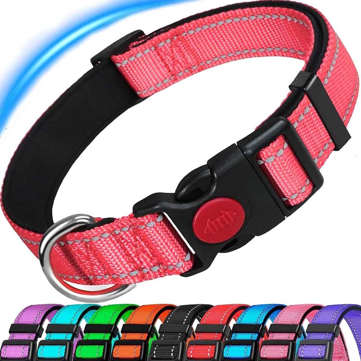 Dog Collar, Reflective Dog Collar, Padded Breathable Soft Neoprene Nylon Pet Collar Adjustable for Medium Dogs,Baby Pink,M: 13-19.7 inch