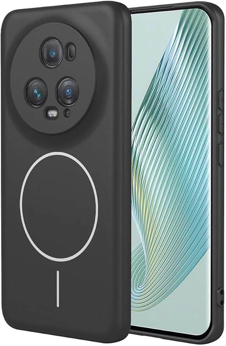 Magnetische beschermhoes voor Honor Magic 5 Pro (Magic5 Pro), ultradun, zijdeachtig, vloeibare siliconen, schokbestendig, beschermhoes met camerabescherming, hoogwaardig, zacht TPU, zwart