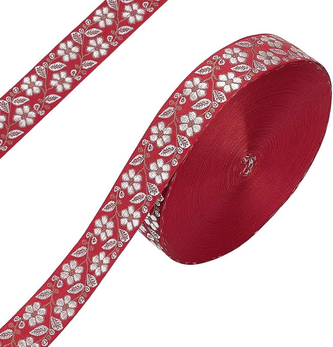 9,14 m vintage bloemen jacquard lint trim, 3,5 cm geborduurd geweven polyester lint voor naaien doe-het-zelf knutselen kleding woondecoratie geschenkverpakking, rood