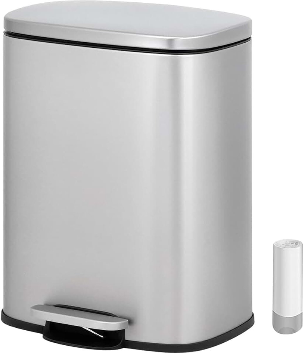 20 l, recyclingemmer - roestvrij staal anti-vingerafdruk - zacht en stil deksel, vuilnisemmer voor keuken en badkamer, 20 vuilniszakken