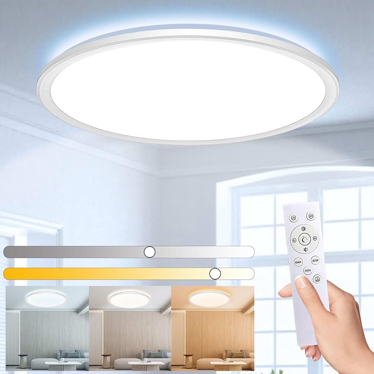 Plafondlampen met Afstandsbediening, Paneel 3000K-6500K voor Slaapkamer Kinderkamer Woonkamer Rond Ø39cm