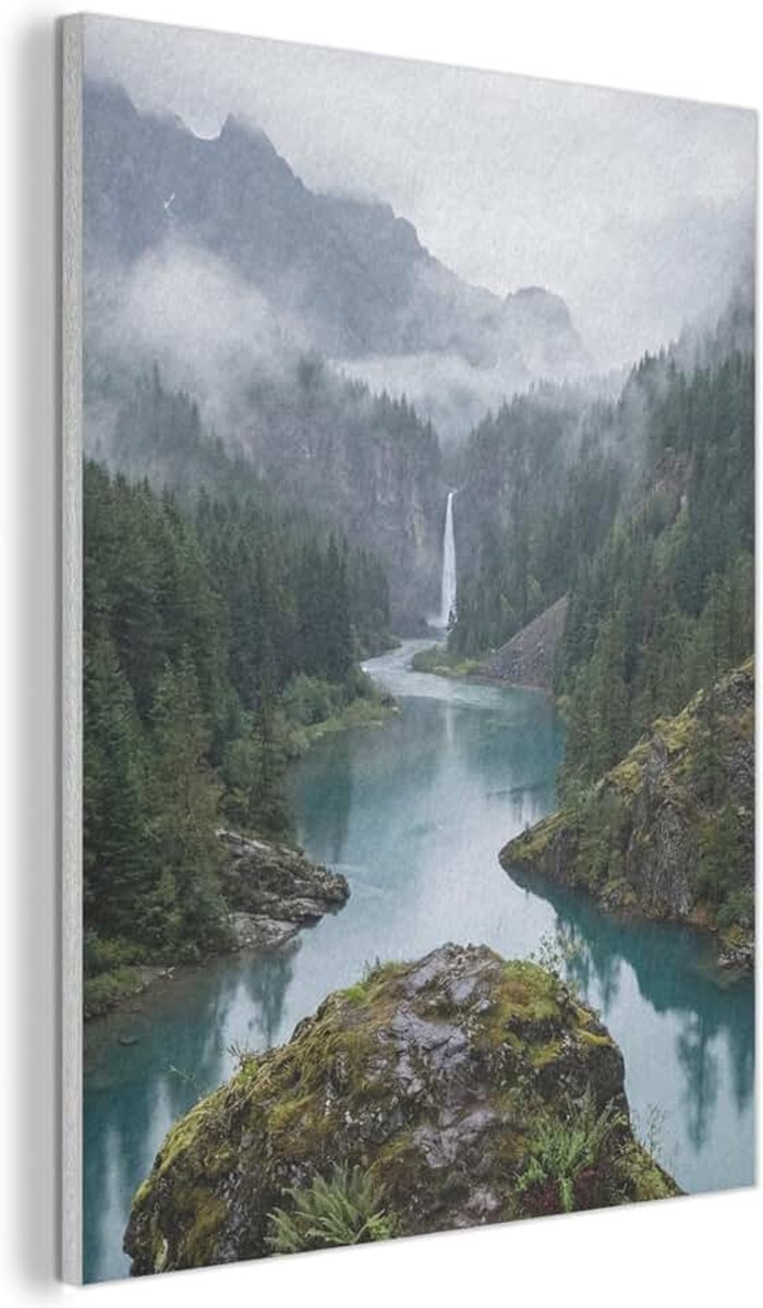 "MuchoWow© Vilten Wanddecoratie 70x100 cm Kamer Decoratie Woonkamer Slaapkamer Room Decor Wanddeco Felt Wall Art Waterval - Bomen - Bergen"
