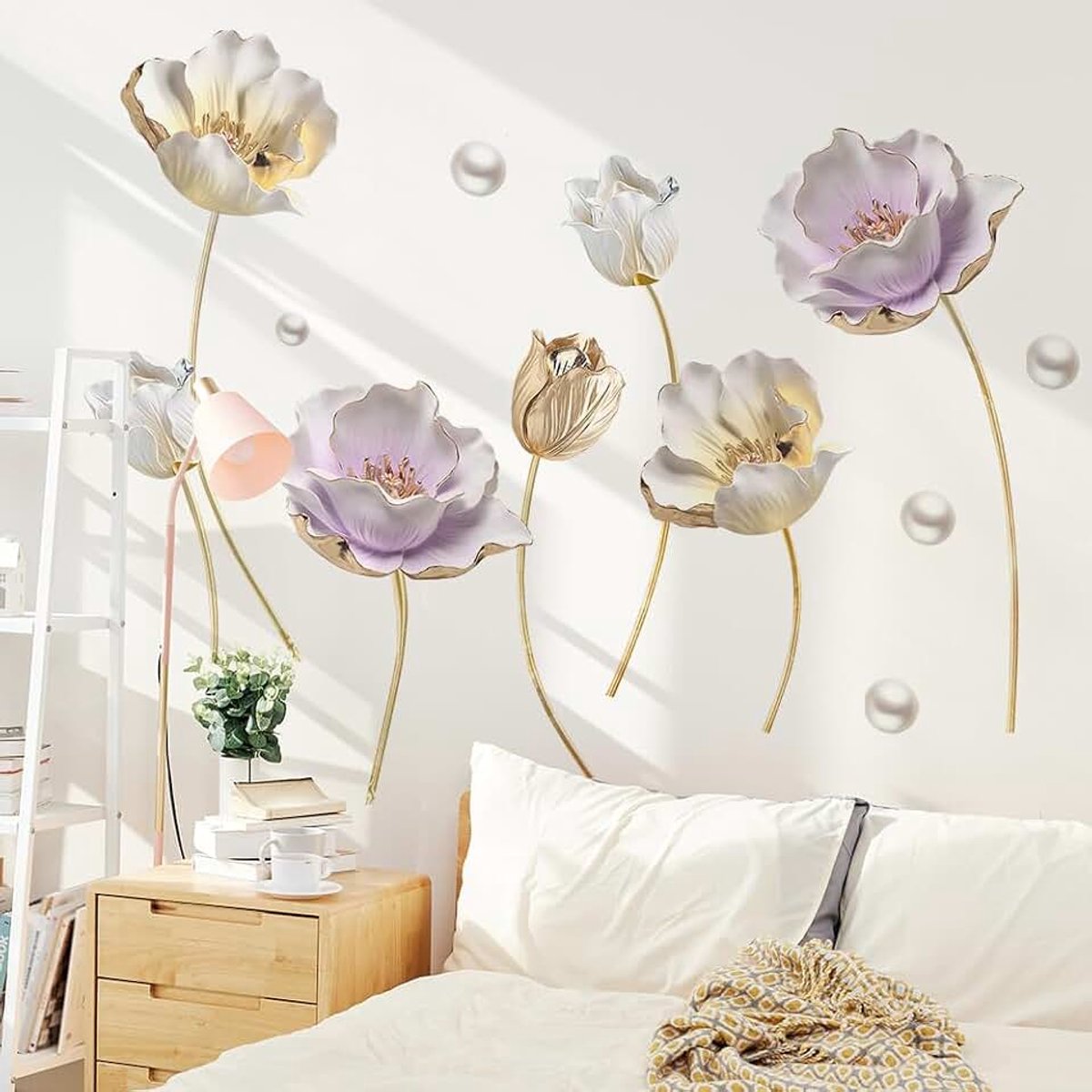 Muurstickers Lotusbloemen Muursticker 3D Gouden Bloemen Deco Stickers Woonkamer Badkamer Slaapkamer Kinderkamer Baby Decoratie