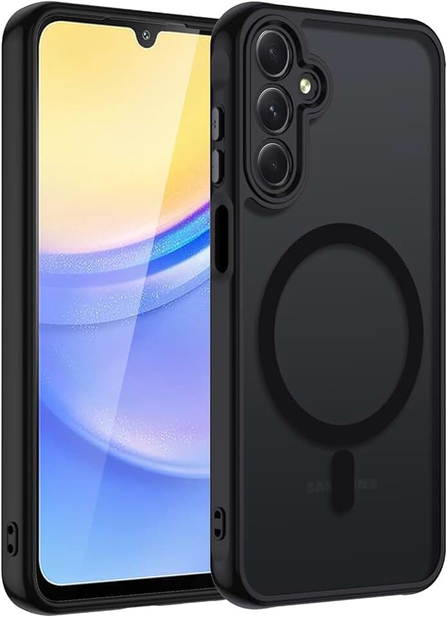 Magnetische beschermhoes voor Samsung Galaxy A25 5G, compatibel met magneet, transparant, mat, achterkant, dun, schokbestendig, militaire bescherming, hard polycarbonaat, krasbestendig