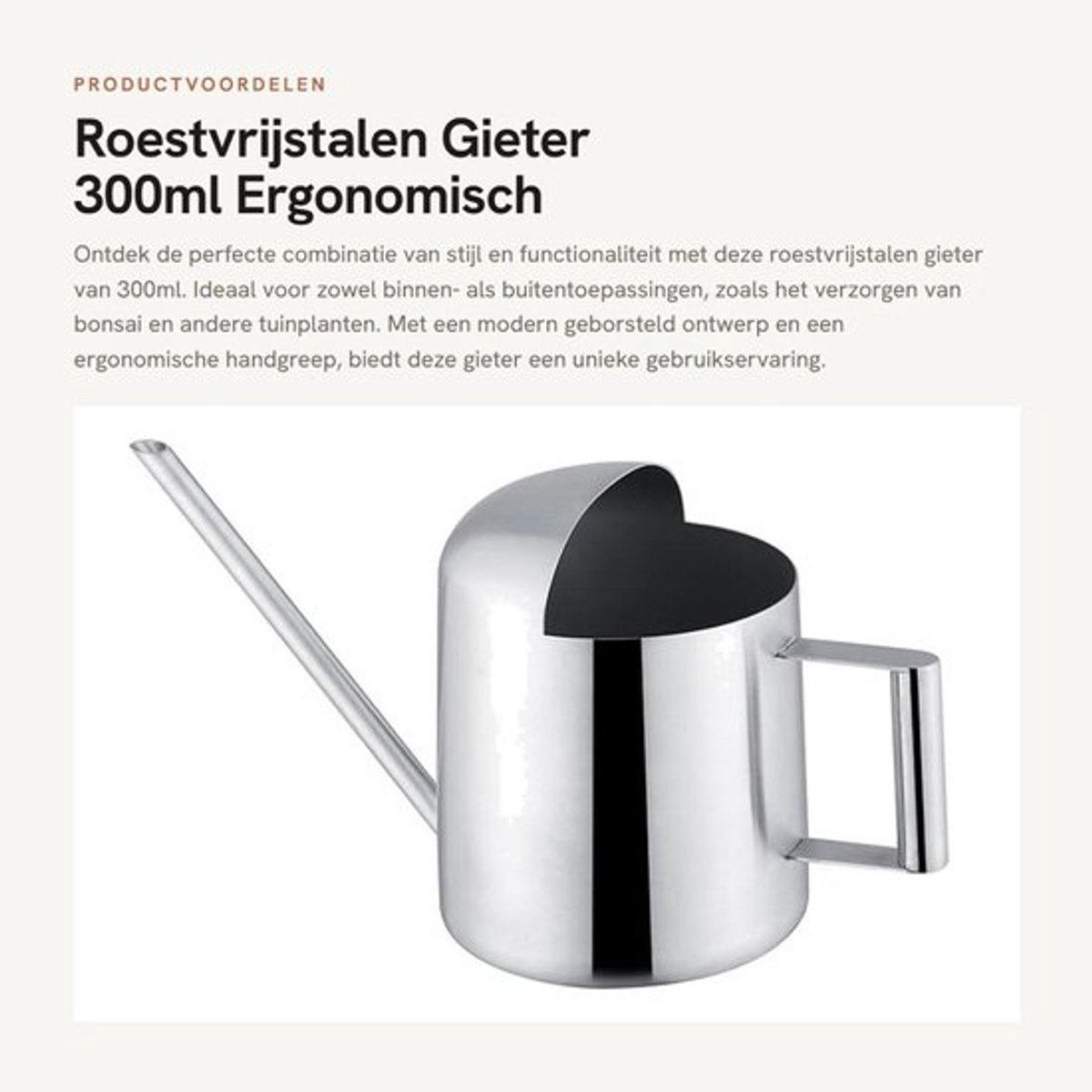 Roestvrijstalen Gieter - Planten Water geven - Elegant ontwerp - Zilver - Duurzaam materiaal - Geschikt voor binnen en buiten - 300 ml