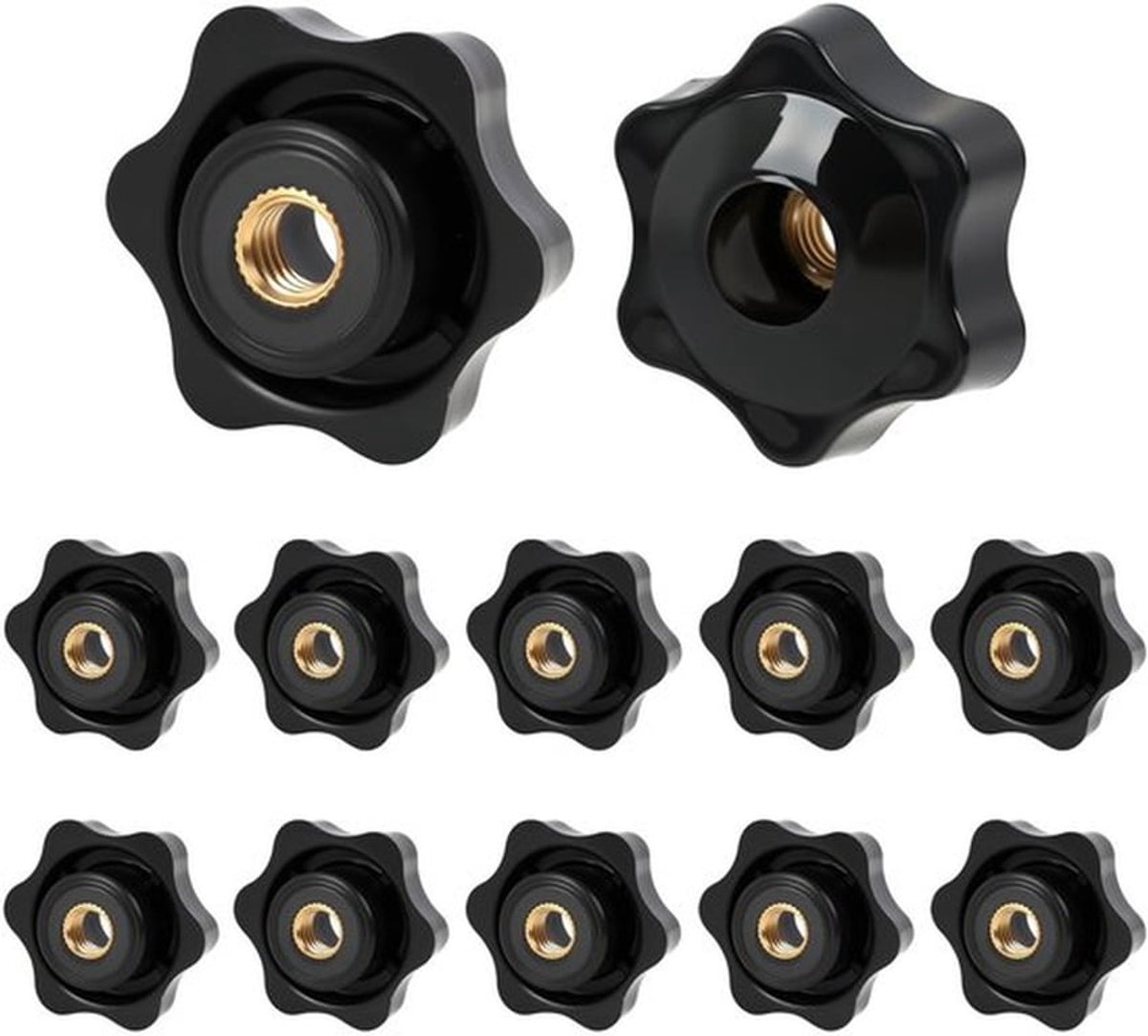 Spanknoppen 12 stuks - M8 x 38 mm - Gekartelde Schroefdraad - Stertype met Messing Inzetstuk - Voor Machines/Meubels - Duurzaam en Robuust - Klemknoppen