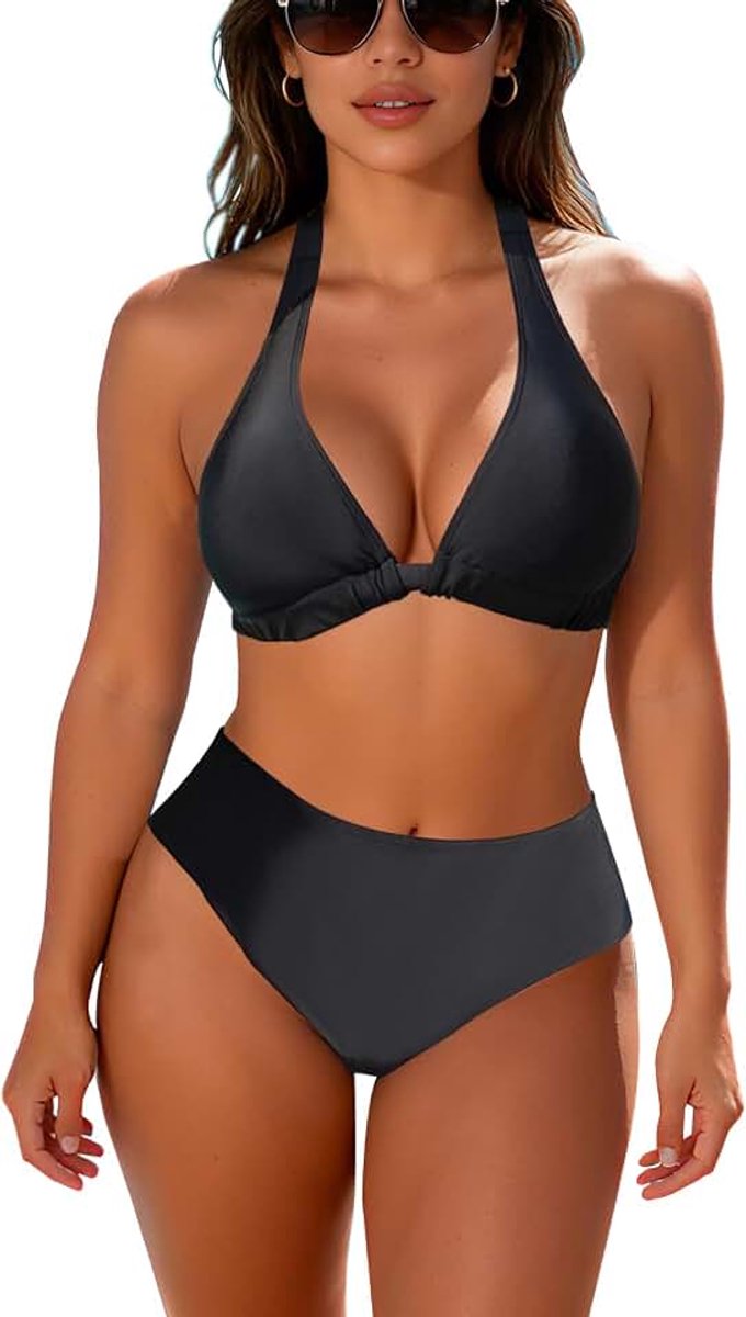Badpak voor dames, met hoge taille, tweedelig, bloemenprint, bikini, verstelbare houder, badpak