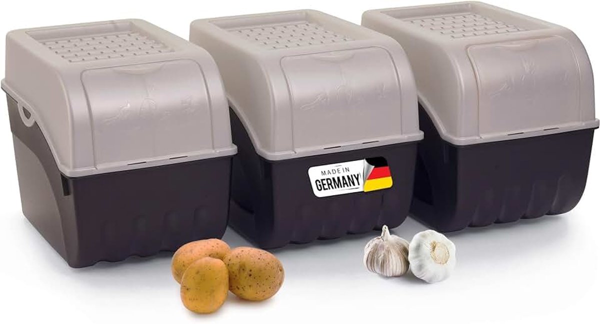Opbergdoos voor aardappelen en groenten, 3 grote 9 l, parelwit, stapelbaar voor uien en fruit