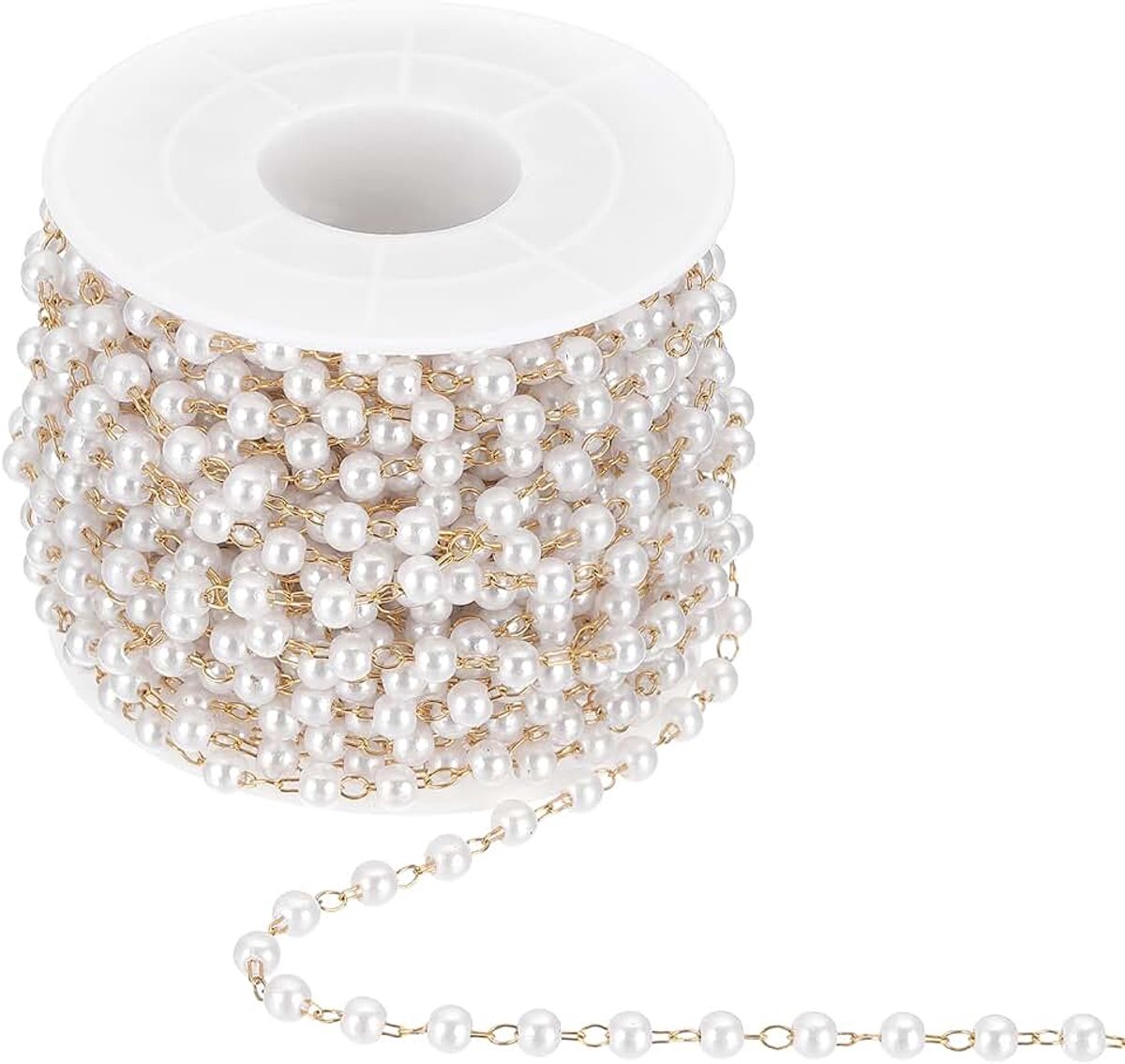 WeddingTree parelslinger, 10 meter, 4 mm, kunstparels, slingers, koord, groothandel met spoel, voor het maken van sieraden, doe-het-zelf knutselen, goud