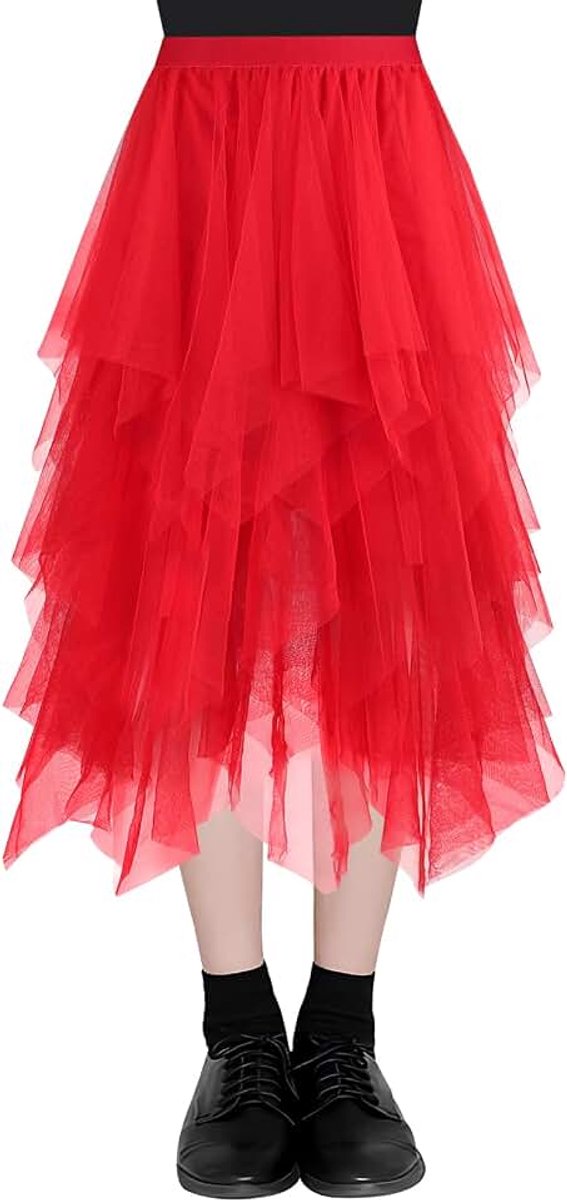 Tule rok voor dames, onregelmatige elastische hoge taille, gelaagde rok voor vrouwen, tule, gelaagde rok, ballet tutu gala, party, mesh A-lijn midi-rok voor vrouwen, meisjes, voor dagelijks