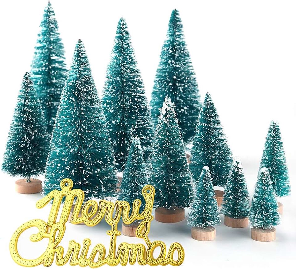 36 Stks Mini Sisal Sneeuw Vorst Kerstbomen Fles Borstel Bomen Plastic Winter Sneeuw Ornamenten Tafelbomen met Vrolijk Kerstfeest Thuis Diorama-modellen