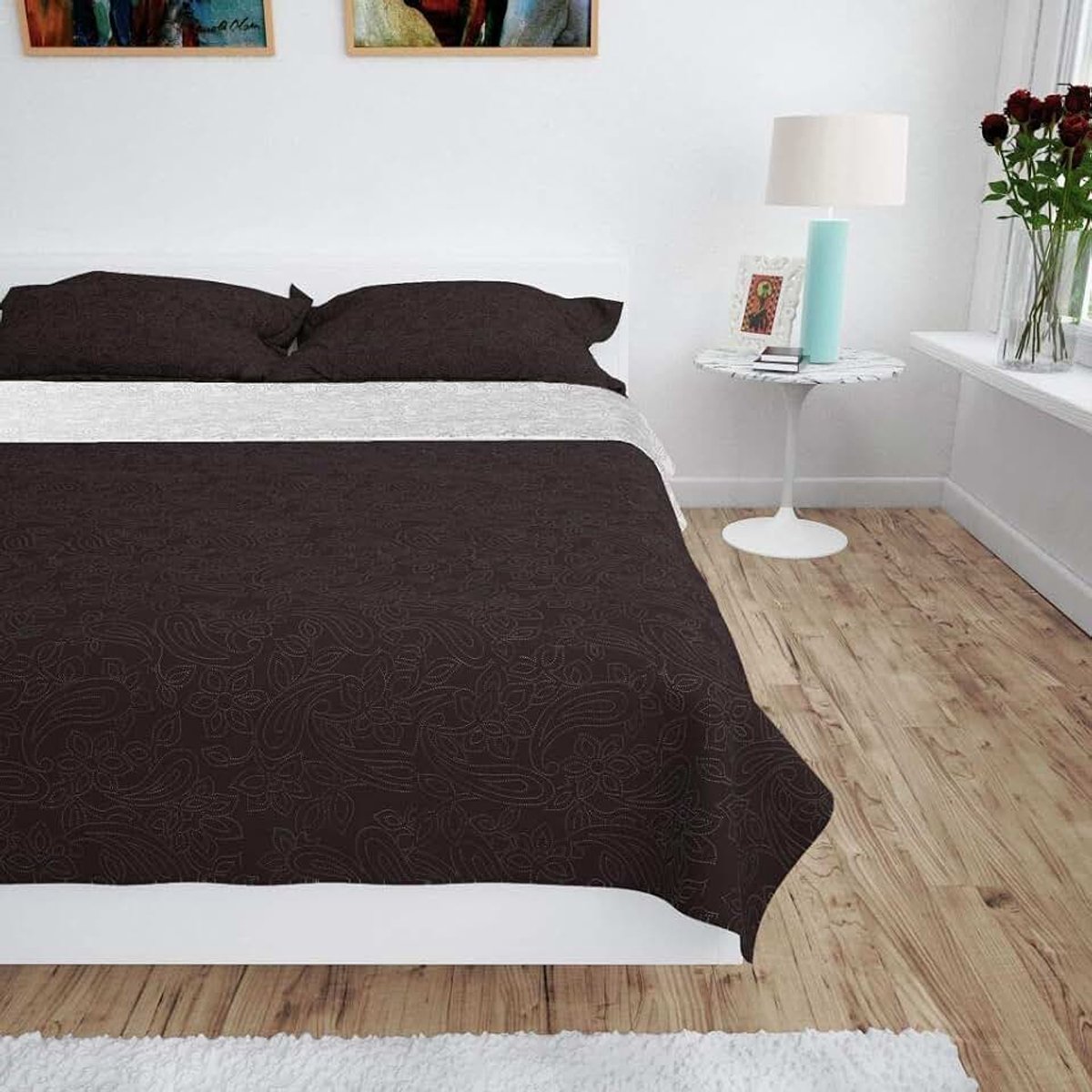 Dubbelzijdige sprei gewatteerd 230 x 260 cm crème en bruin