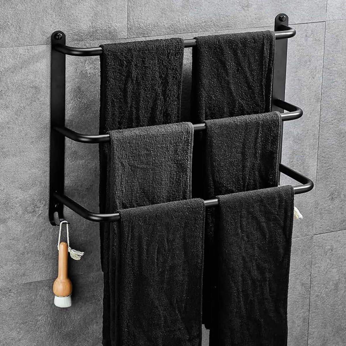 Drill Handdoekhouder, roestvrij staal, voor badkamer, keuken en toilet, zwart
