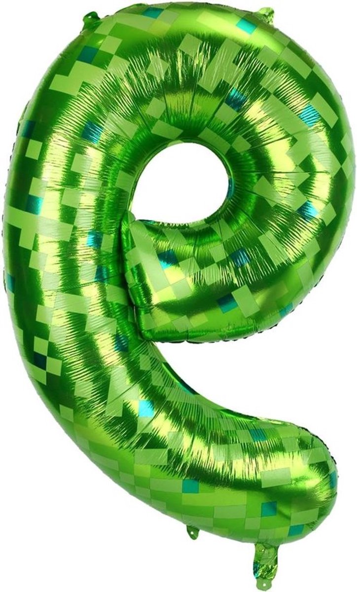 Gigantische Groene Pixelballon 101cm Folie Nummerballon voor Spelthema Jubileumfeest