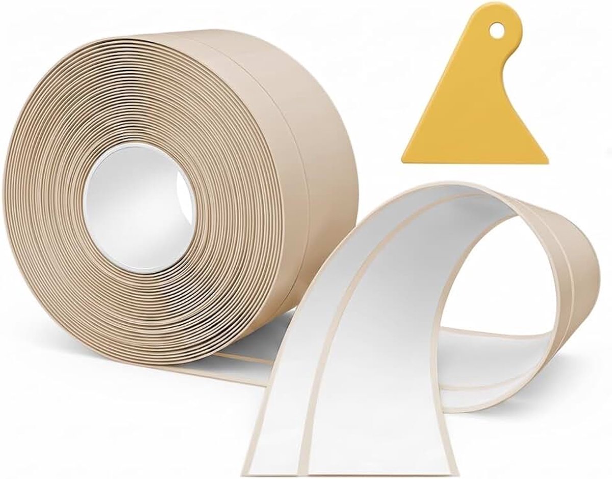 Zachte plint, 12M PVC keukenplint 50x20mm, zelfklevende plint voor keuken en badkamer 5x2 beige