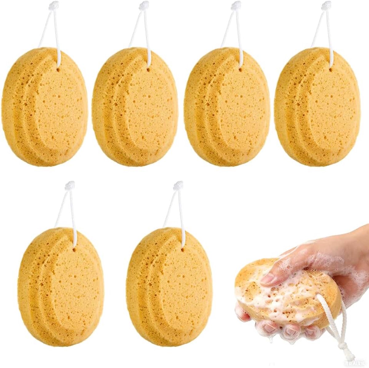 Set van 6 schuimrubberen bodyspons, zachte scrubbadspons, douchespons, bodywash voor volwassenen en kinderen, lichaamsreinigingsaccessoires, 14 x 11 x 5 cm.