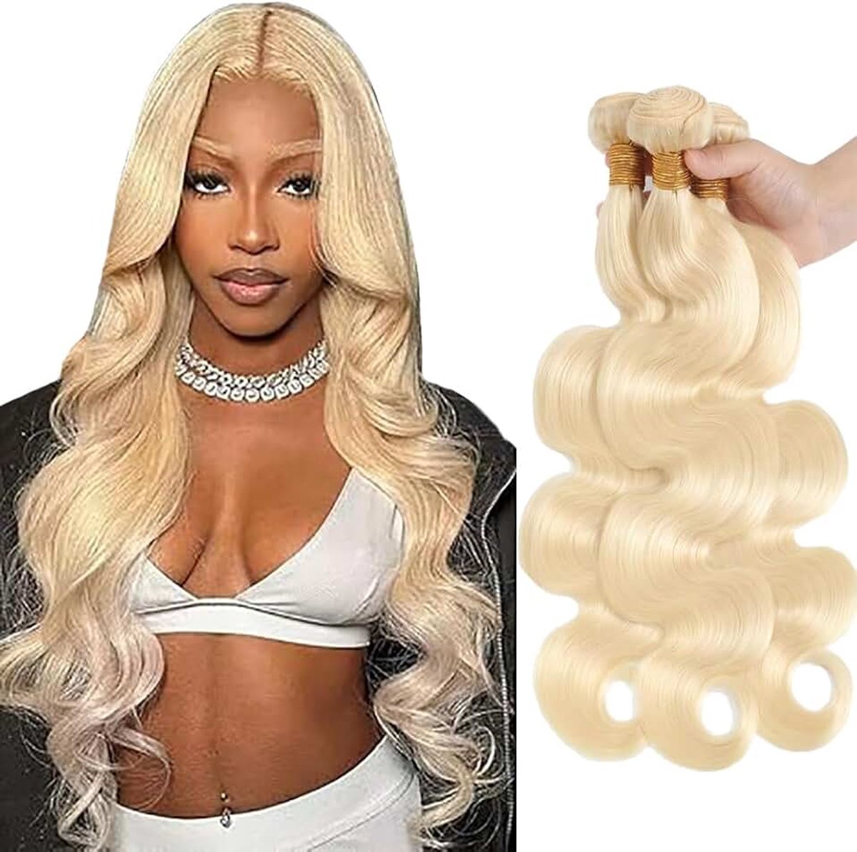 Wave Human Hair Bundles 3 Extension 50g/Per Machine Double Wefts Unprocessed Remy Weave #613 Blonde Color for Woman 20 22 24 Inch