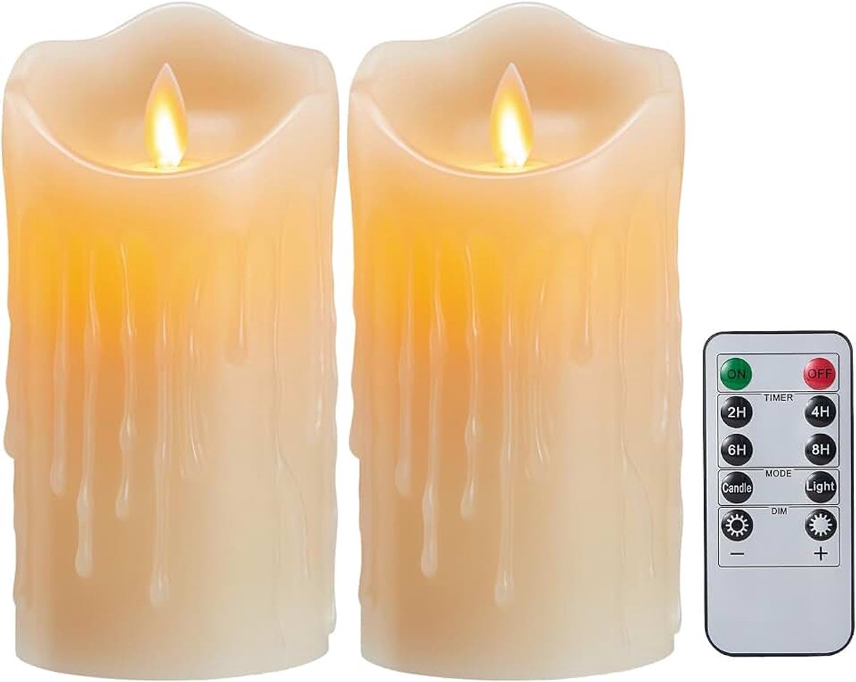 Kaarsen [2 stuks] - Vlamloze LED met Realistische Flikkerende Vlam & Afstandsbediening | Kaarsen voor Gezellige Kerstmis, Verjaardagen, Feestdecoratie - 7,5 x 12,5 cm