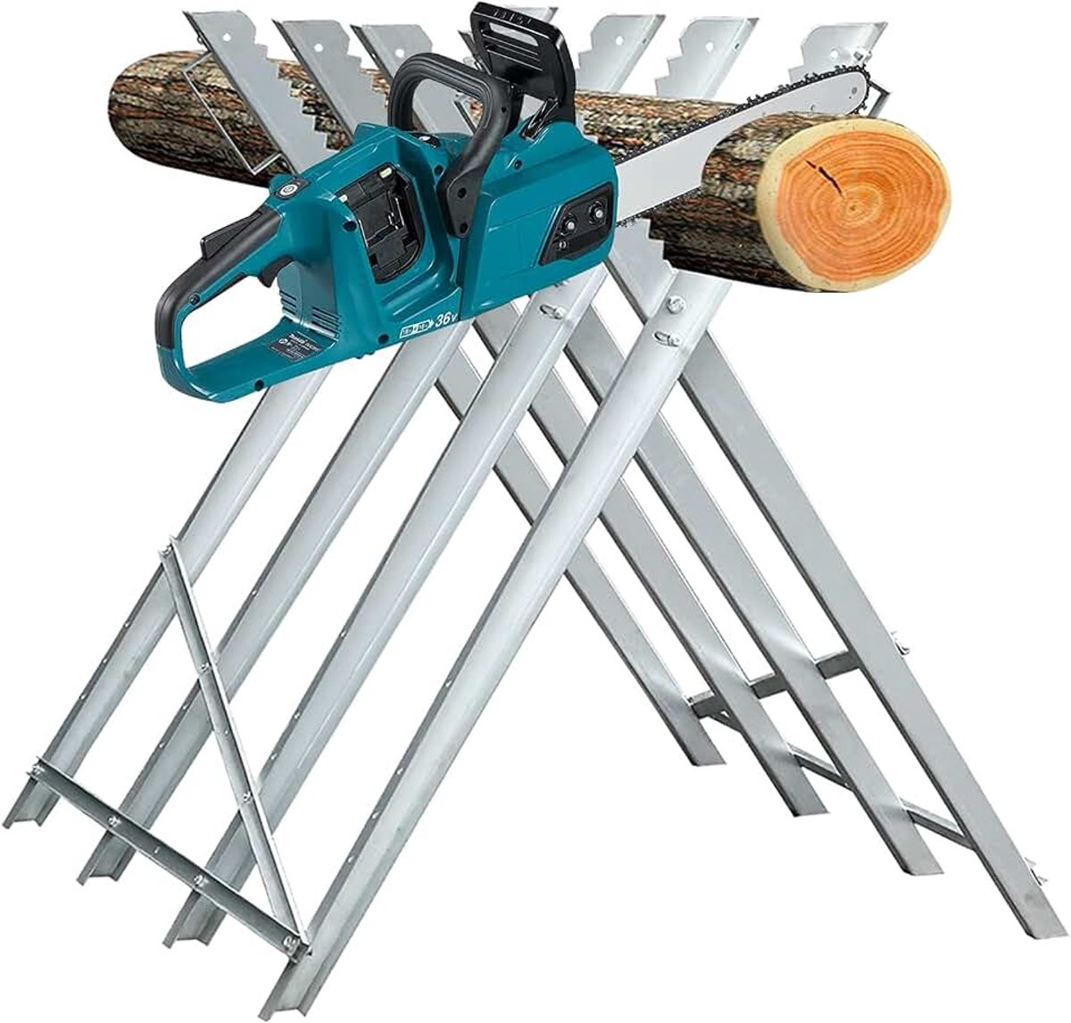 Zaagbok, zaagframe inklapbaar met 150 kg draagkracht, verzinkte metalen zaagbok, kettingzaagbok voor kettingzagen of handzagen, 81 x 80 x 80 cm, zilver