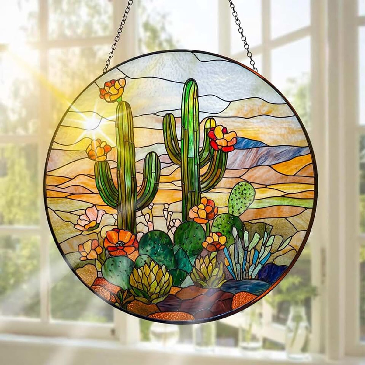 Glas-in-Lood Raamdecoratie, Ideaal Om Het Raam Mee Te Versieren Planten - Handgemaakte Raamdecoratie Voor Tuin, Raam, Binnen En Buiten, Kerstfeest, 20 X 20 cm