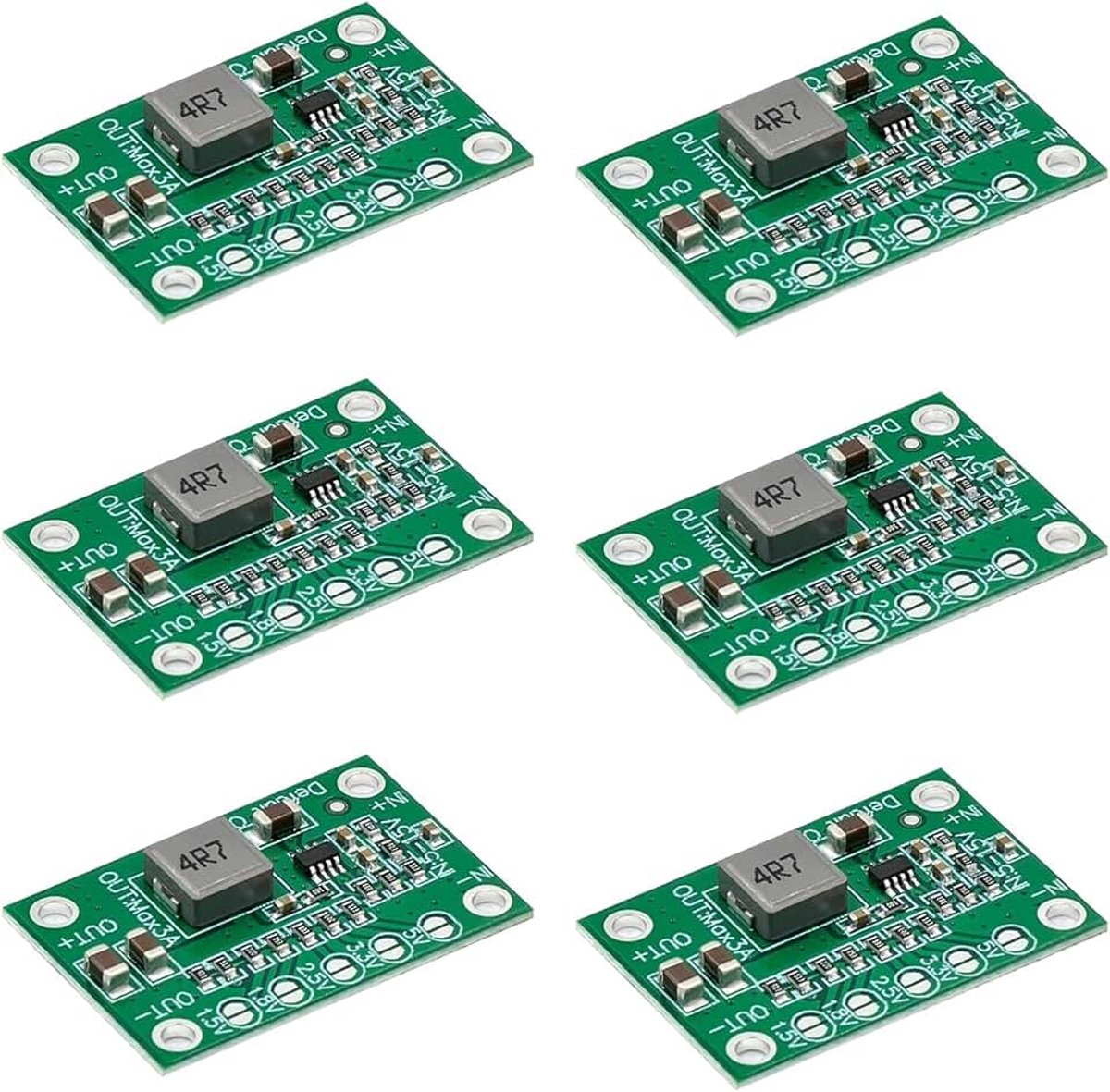 6 stuks MP1584EN Ultra kleine DC-DC, Mini 360 Buck Converter spanningsverlager, ingang 5 V-15 V, uitgang, verstelbaar, 1,25 V, 1,5 V, 1,8 V, 2,5 V, 3,3 V, 5 V, voedingsmodule, 3 A, hoge efficiëntie