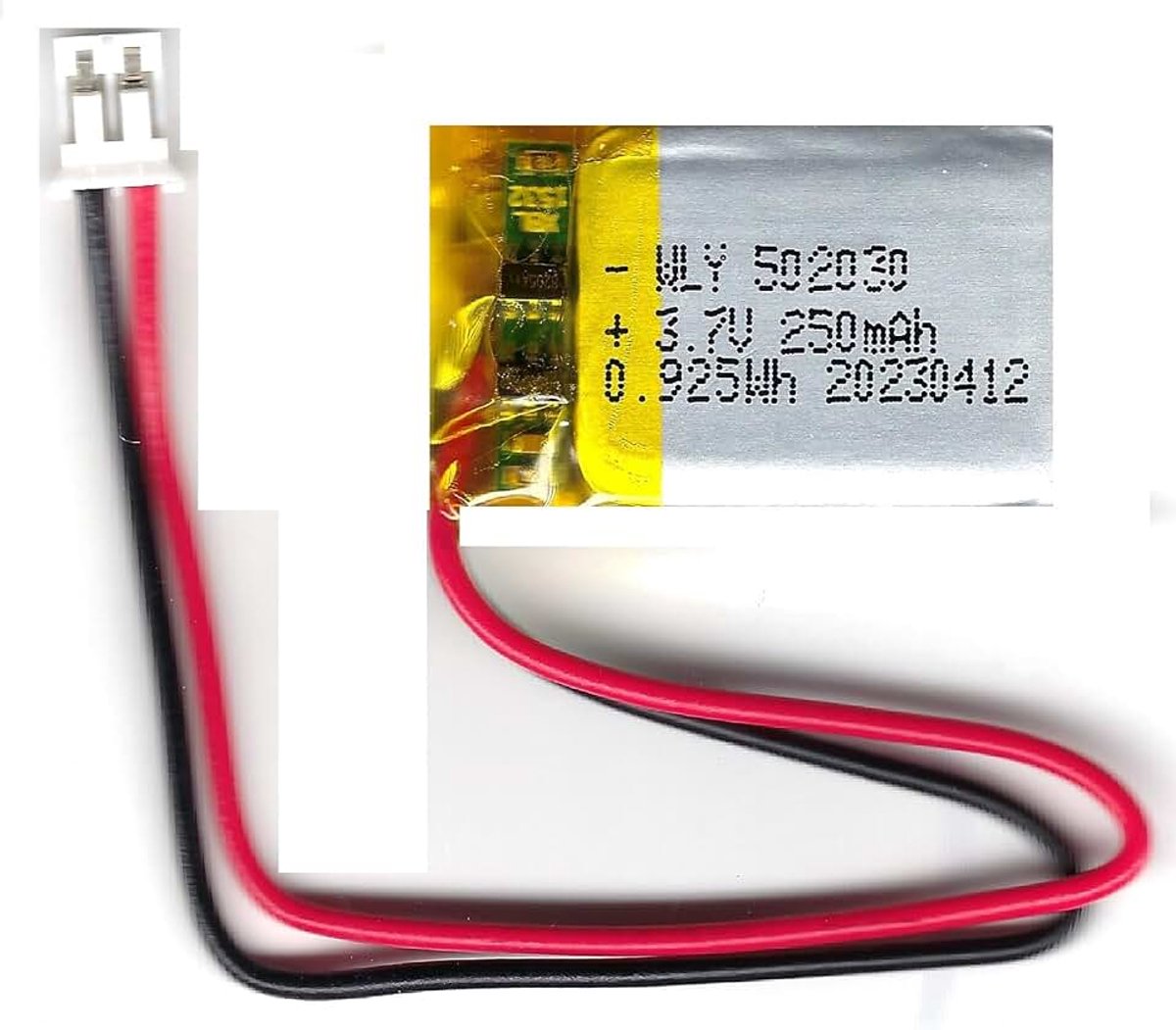 3,7 V batterij 250 mAh polariteit: links zwart/rechts rood JST-PH 2.0 stekker