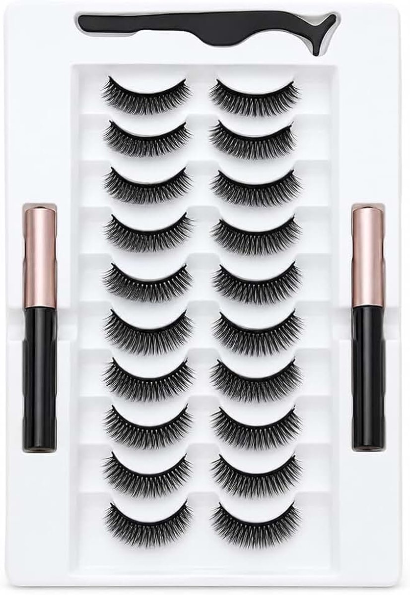 1 Set Natuurlijk ogende magnetische nepwimpers, ultralicht en gemakkelijk aan te brengen - inclusief wimperkruller, waterdicht en herbruikbaar (7 paar)