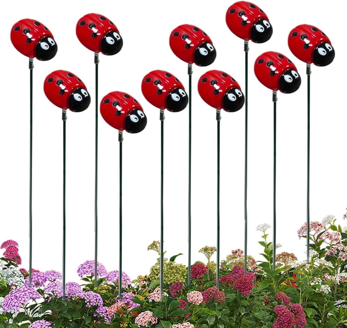 Lieveheersbeestje Plantenstokken - Tuindecoratie Plantenprikkers - Tuin Aankleden - Handgemaakt en Geschilderd - 30 cm - Rood