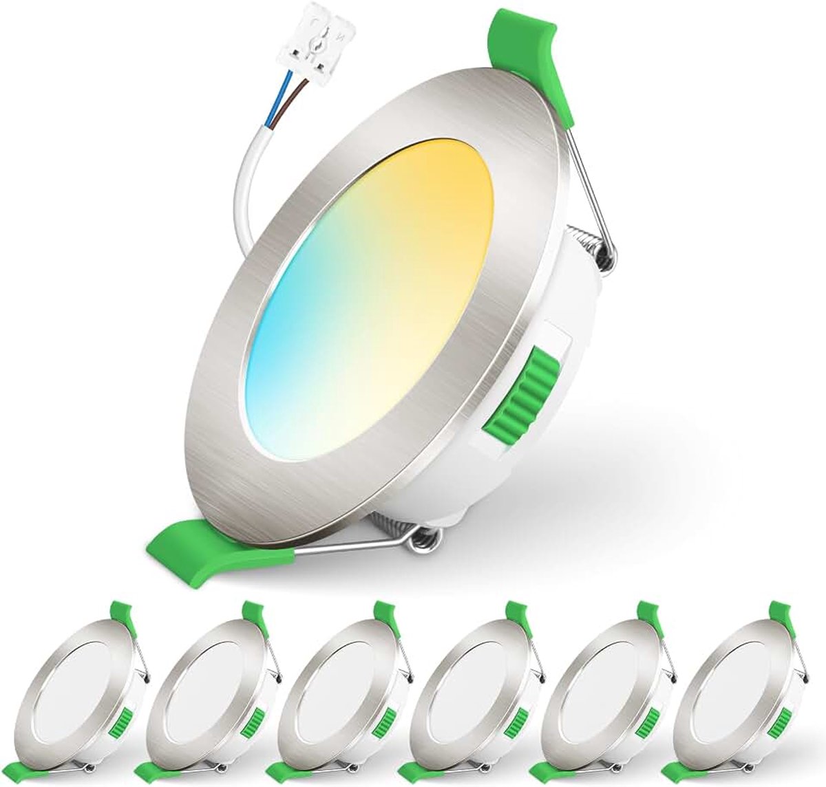 Set van 6 led-spots, 12 V, 3000 K, 4000 K, 6000 K, led-inbouwspot, 12 V, 4 W, Ø 55-68 mm, gesneden IP44, voor onder kasten, keuken, camper, caravan, dak, nikkel