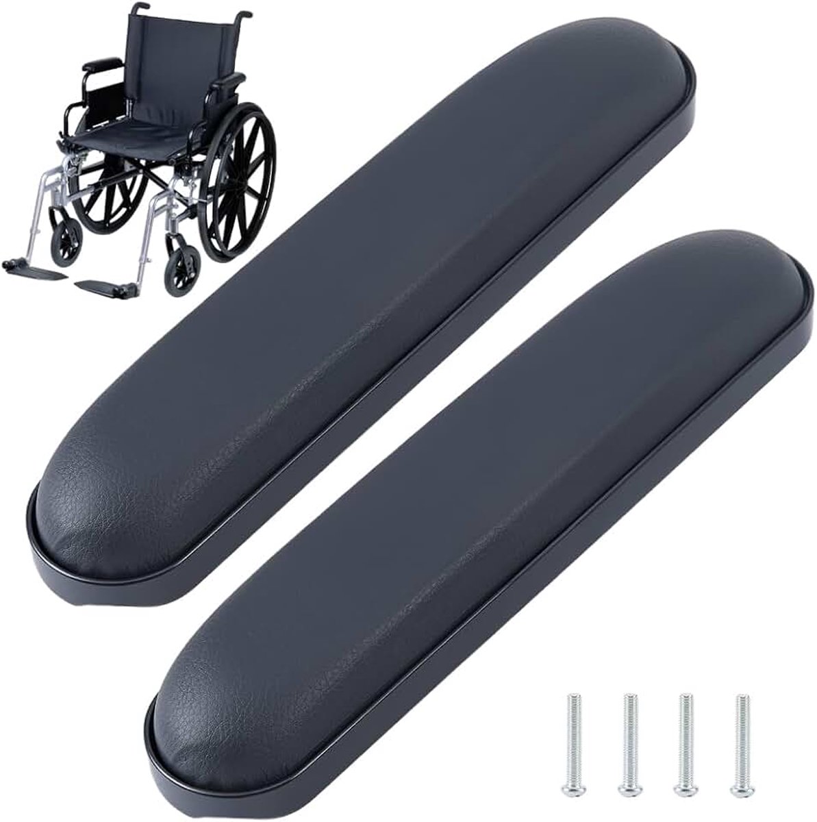 2 STKS 27 cm Volledige Lengte Gewatteerde Armsteun Universele PU Lederen Rolstoel Armsteun Pads Zachte Zwarte Ergonomische Arm Pad Kussen Vervanging met Schroeven voor Rolstoelen Home Rest