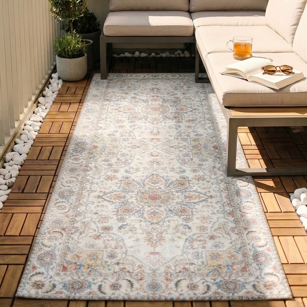 Fraai Wasbare loper - Domingo Mandala Wit - 80x250cm