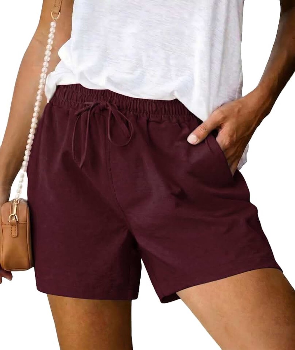 Korte broek voor dames, zomer, linnen, sportbroek, vrijetijdsbroek, casual, bermuda, shorts met trekkoord en zakken, strand, yoga, joggingbroek, S-XXL