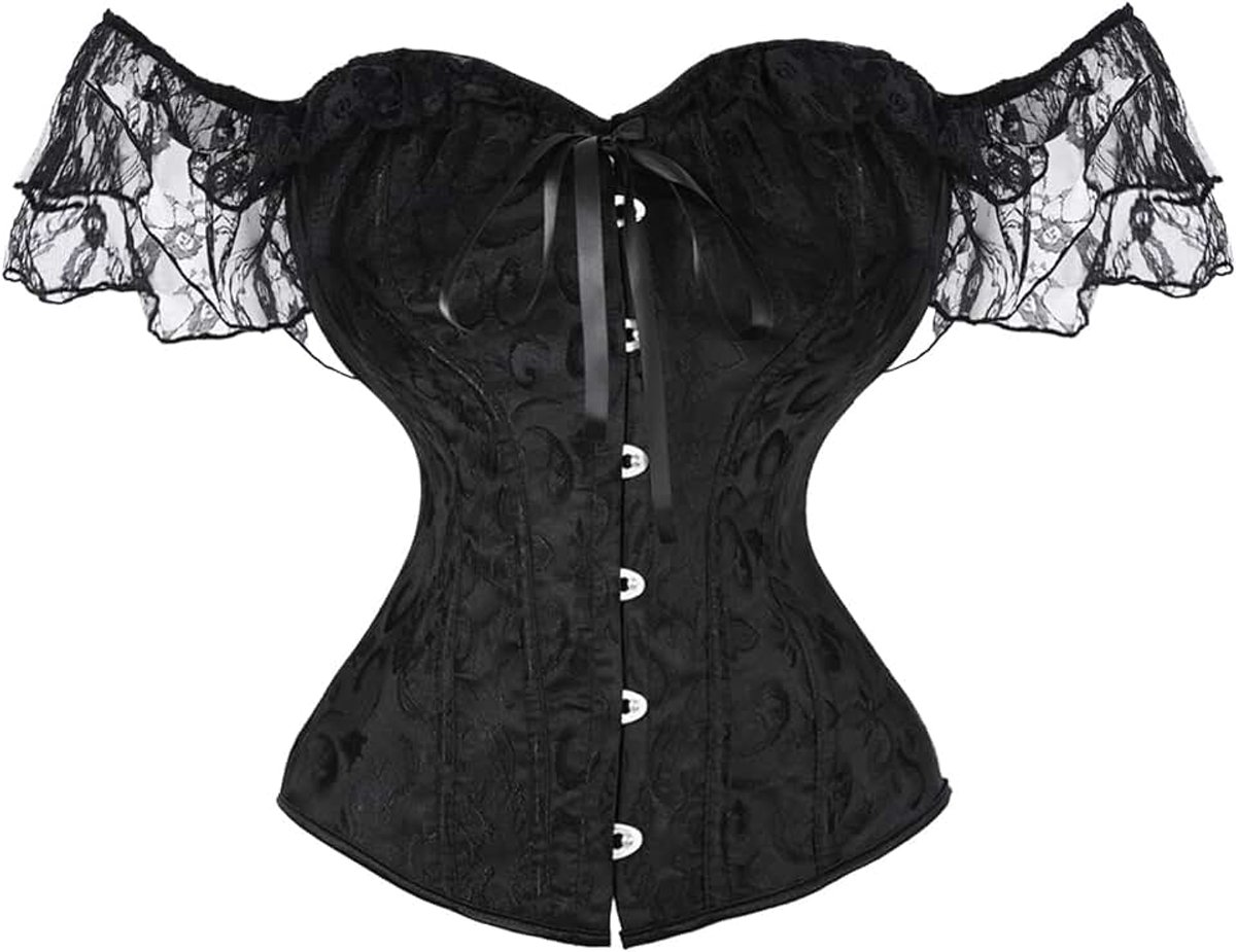Korset met kanten mouwen voor dames, vintage bloemenpatroon, bustier-top