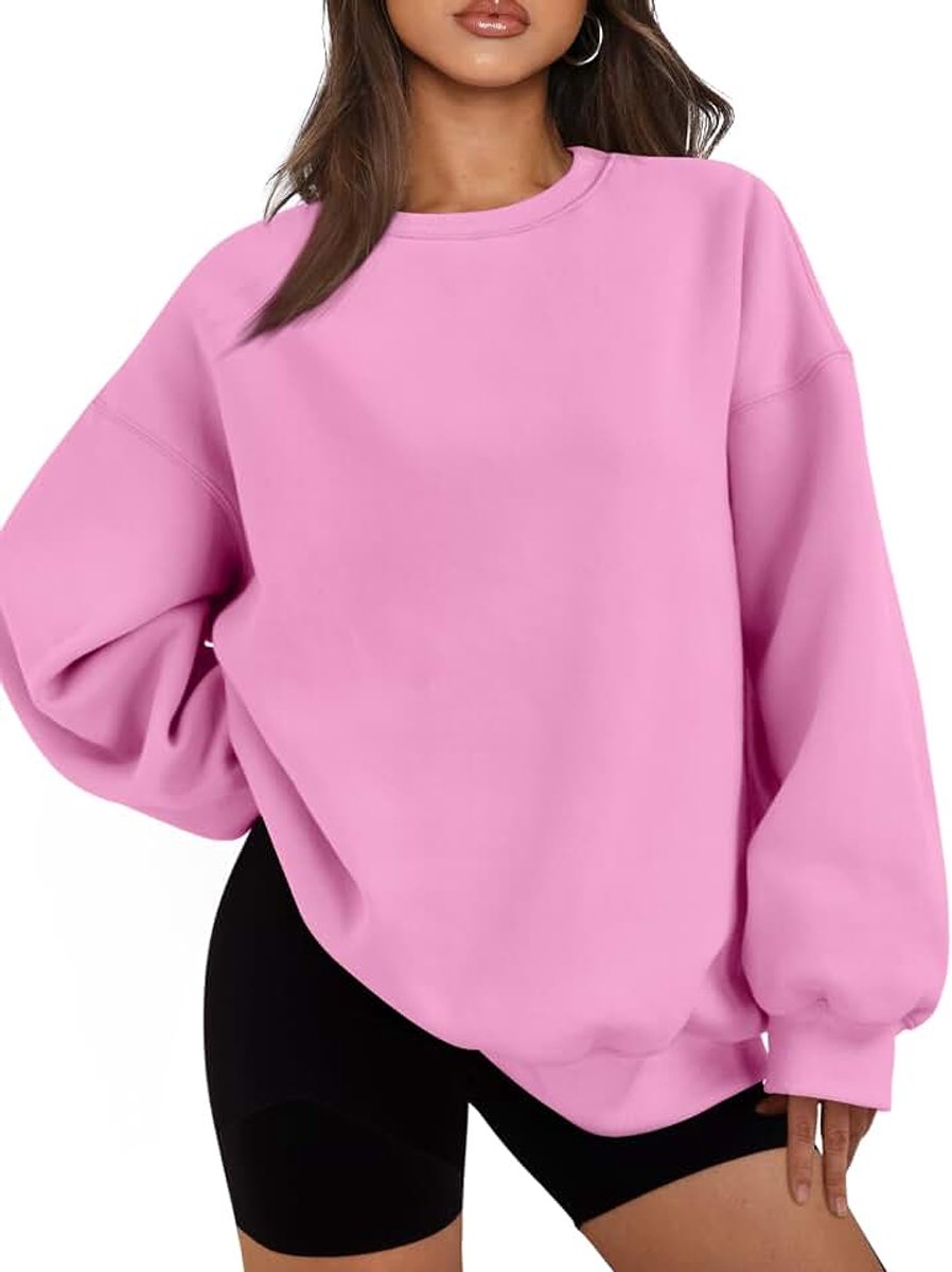 Oversized fleece hoodie met lange mouwen en ronde hals voor dames