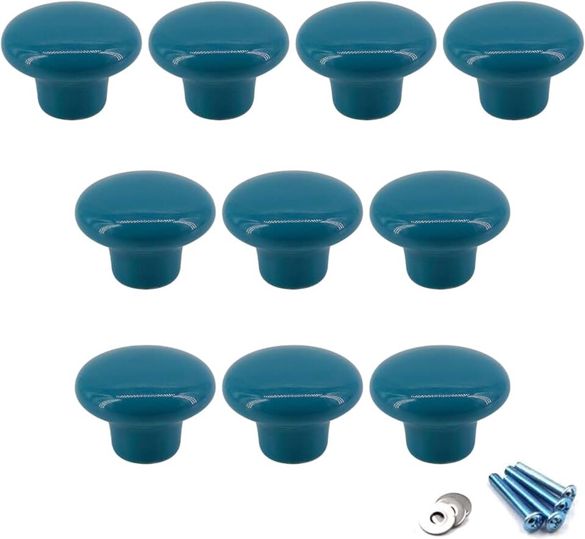 Blauwe keramische ronde knoppen kast knop handvat pull voor kinderkamer dressoir laden (Pack van 10 schroeven inbegrepen)