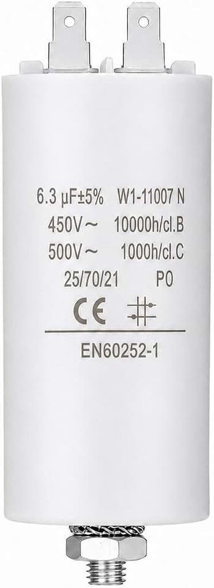 Startcondensator voor elektromotor, permanente condensator, eenfasig, 4 aansluitingen, geschikt voor pompen, compressoren, wasmachines, luchtmachines, 450 VAC, 6,3 uF