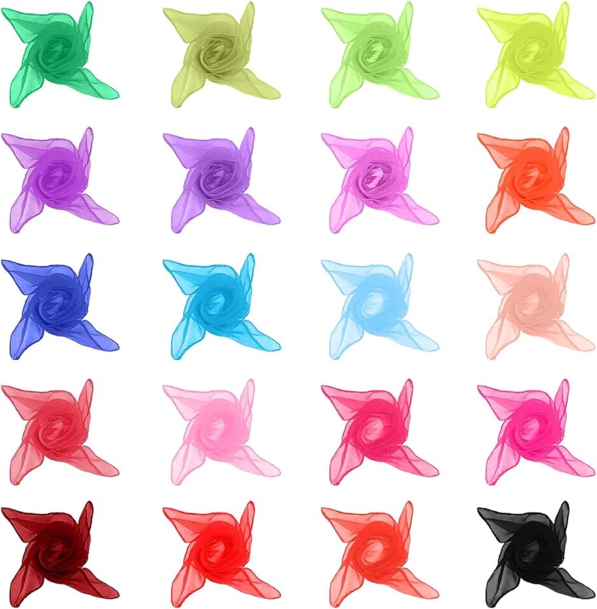 20 stuks jongleerdoeken, kleurrijke chiffondoeken, 60 x 60 cm, vierkant, kleurrijke doeken, floaty doeken voor kleuterschool, kindershow, jongleren, sensorisch, dansen, accessoires, decoratie