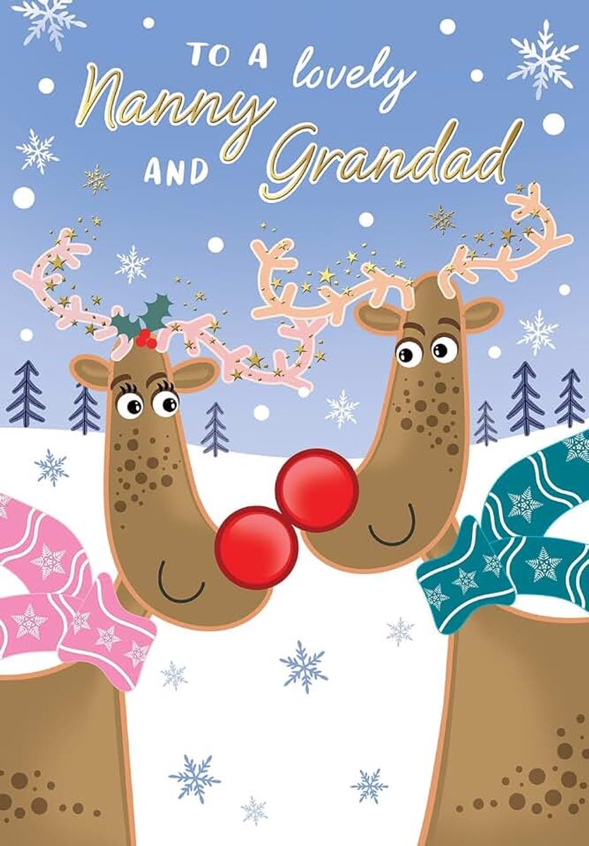 Greetings Kerstkaart voor een mooie oppas en opa leuk hert - 9 x 6 inch