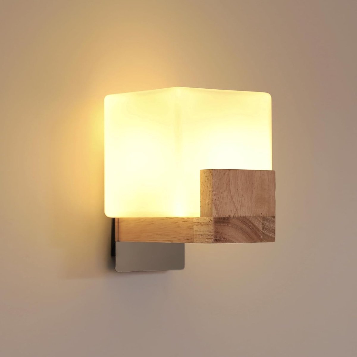 Riserva LED Wandlamp retro stijl, hout‑wit, glas kap, 20W driekleuren 3000/4500/6500K G9, voor trap, gang, balkon, zolder