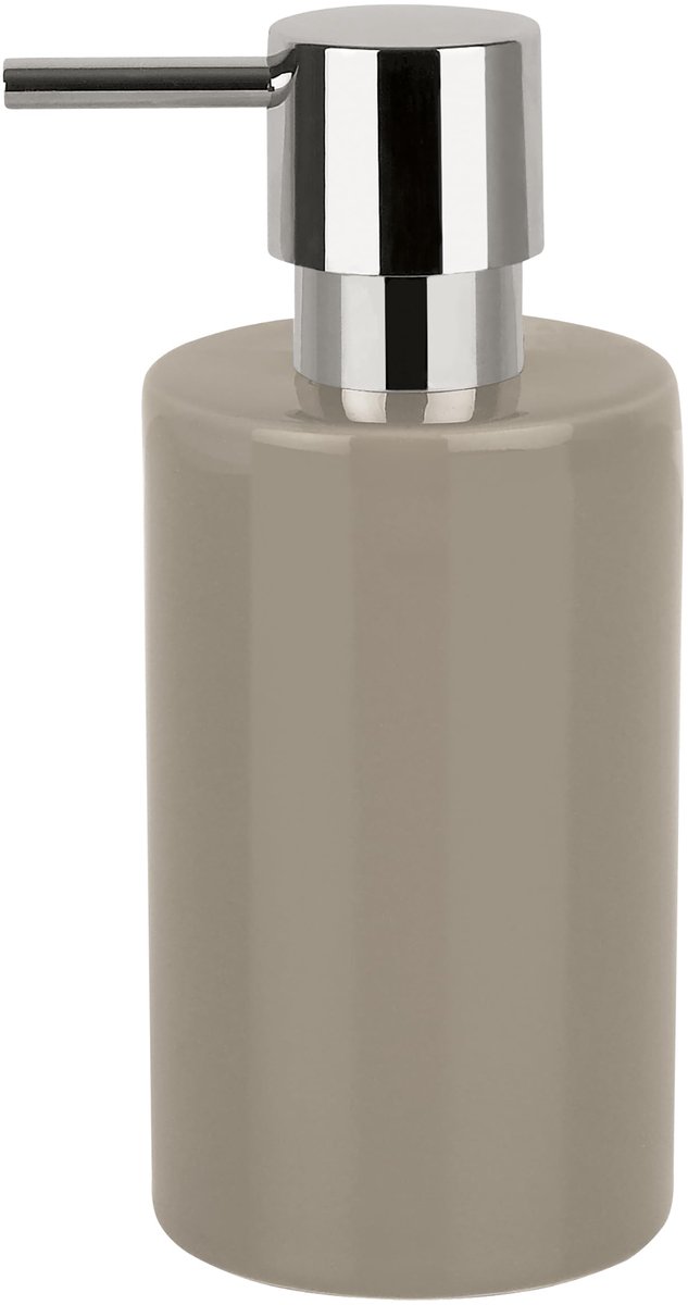 zeepdispenser "Tube" | met roestvrij stalen pomp | vloeibare zeepdispenser | porselein | 300ml | Duurzaam en robuust | taupe/grijsbruin