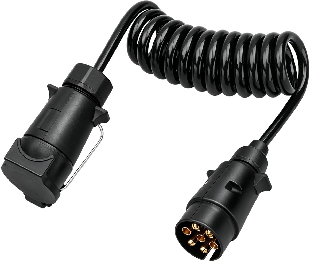 Verlengkabel voor aanhanger, 7-polig, 2 m, 12 V, verlengkabel met 7-polige stekker, stekker naar bus, waterdicht, pvc, voor caravan, aanhanger, vrachtwagen en fietsendrager