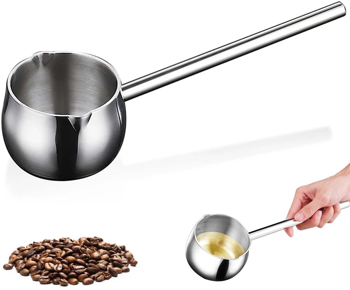 300 ml melkpan met schenktuit, mini-pot, koffiepot, boterwarmer met 20 cm lange handgreep, 316 roestvrij stalen steelpan voor melk, boter, saus, chocolade