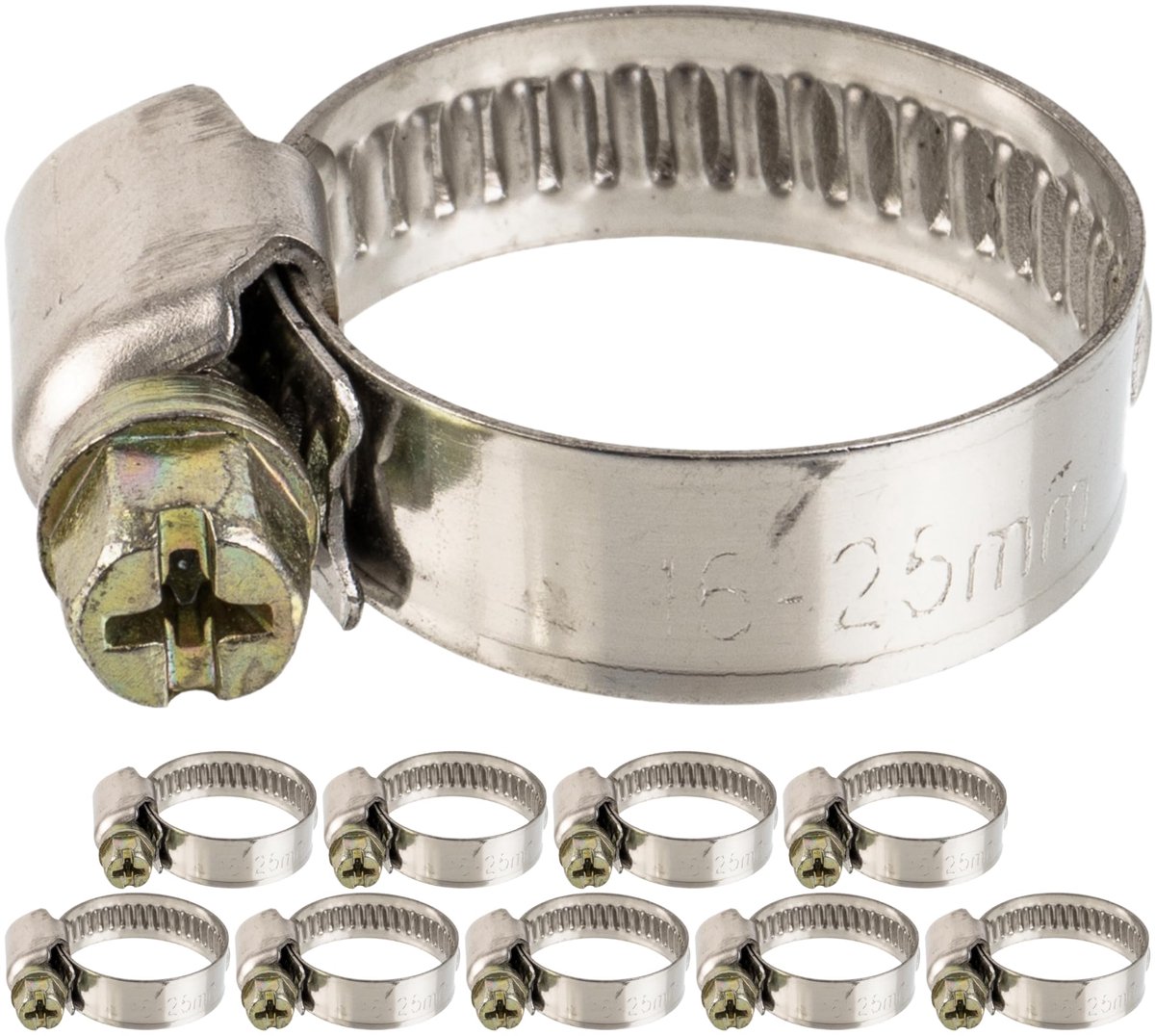 Slangklem met wormaandrijving, Klembereik 16-25 mm, set van 4 stuks, W2 roestvrij staal, Met kruisgleuf, 9 mm Bandbreedte, Buisklemmen voor wasmachine, Tuin, Vaatwasser, Zwembad