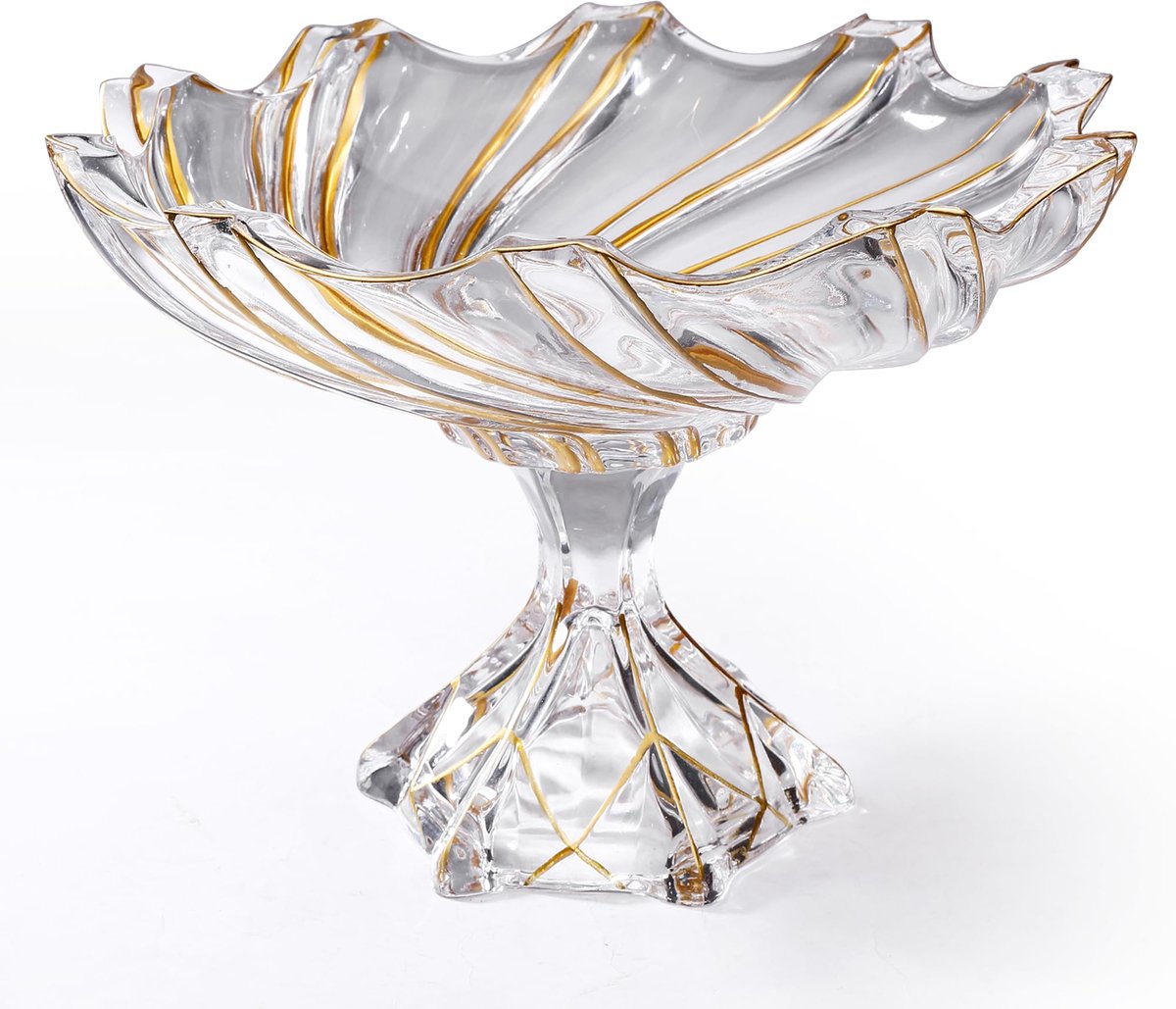 Handgeschilderde Gouden Wervelwind Vormige Kristal Glas Decoratieve Kom-32CM Diameter, Voet Glazen Kom voor Keuken Aanrecht & Eettafel Centerpiece