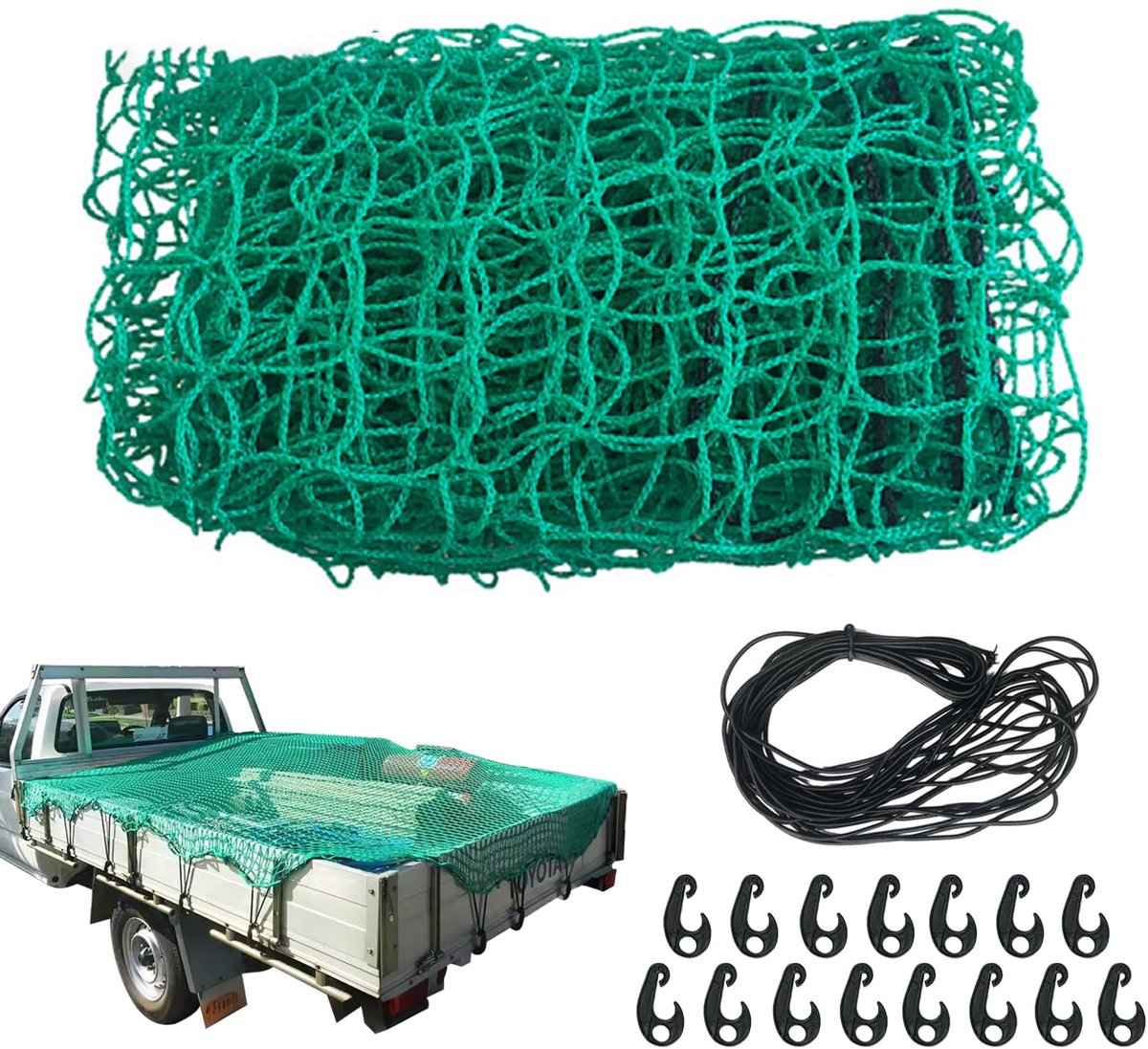 2 x 3 m, scheurvast net voor aanhangers met 15 haken en rubberen touw, ladingveiligheidsnet, veiligheidsnet, transportnet, net voor aanhanger, containernet